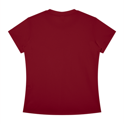 Women's Slim Fit Crewneck T-Shirt in wine red, alternate angle
