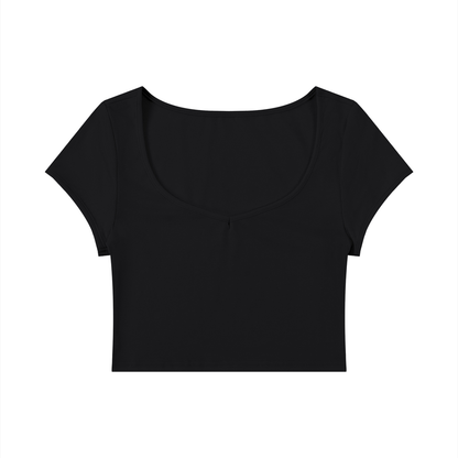 Women's Slim Fit U-Neck Crop T-Shirt in black