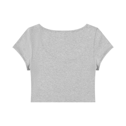 Women's Slim Fit U-Neck Crop T-Shirt in flower gray, alternate angle