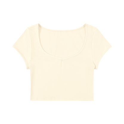Women's Slim Fit U-Neck Crop T-Shirt in light apricot