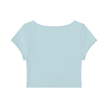 Women's Slim Fit U-Neck Crop T-Shirt in light blue, alternate angle