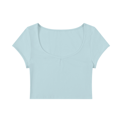 Women's Slim Fit U-Neck Crop T-Shirt in light blue