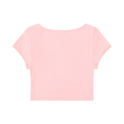 Women's Slim Fit U-Neck Crop T-Shirt in pink, alternate angle