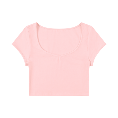 Women's Slim Fit U-Neck Crop T-Shirt in pink