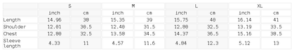 Size chart for the Women's Slim Fit U-Neck Crop T-Shirt