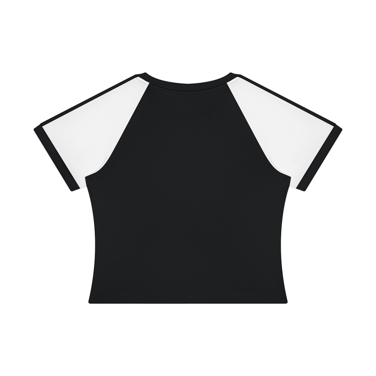 Women's Slim Raglan Color Block T-Shirt in black with white, alternate angle