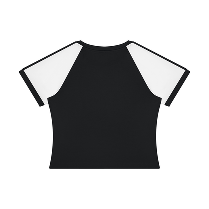 Women's Slim Raglan Color Block T-Shirt in black with white, alternate angle