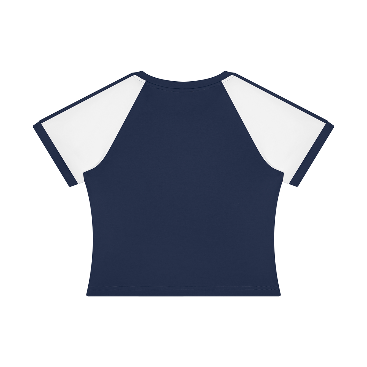 Women's Slim Raglan Color Block T-Shirt in navy blue with white, alternate angle