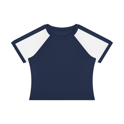 Women's Slim Raglan Color Block T-Shirt in navy blue with white