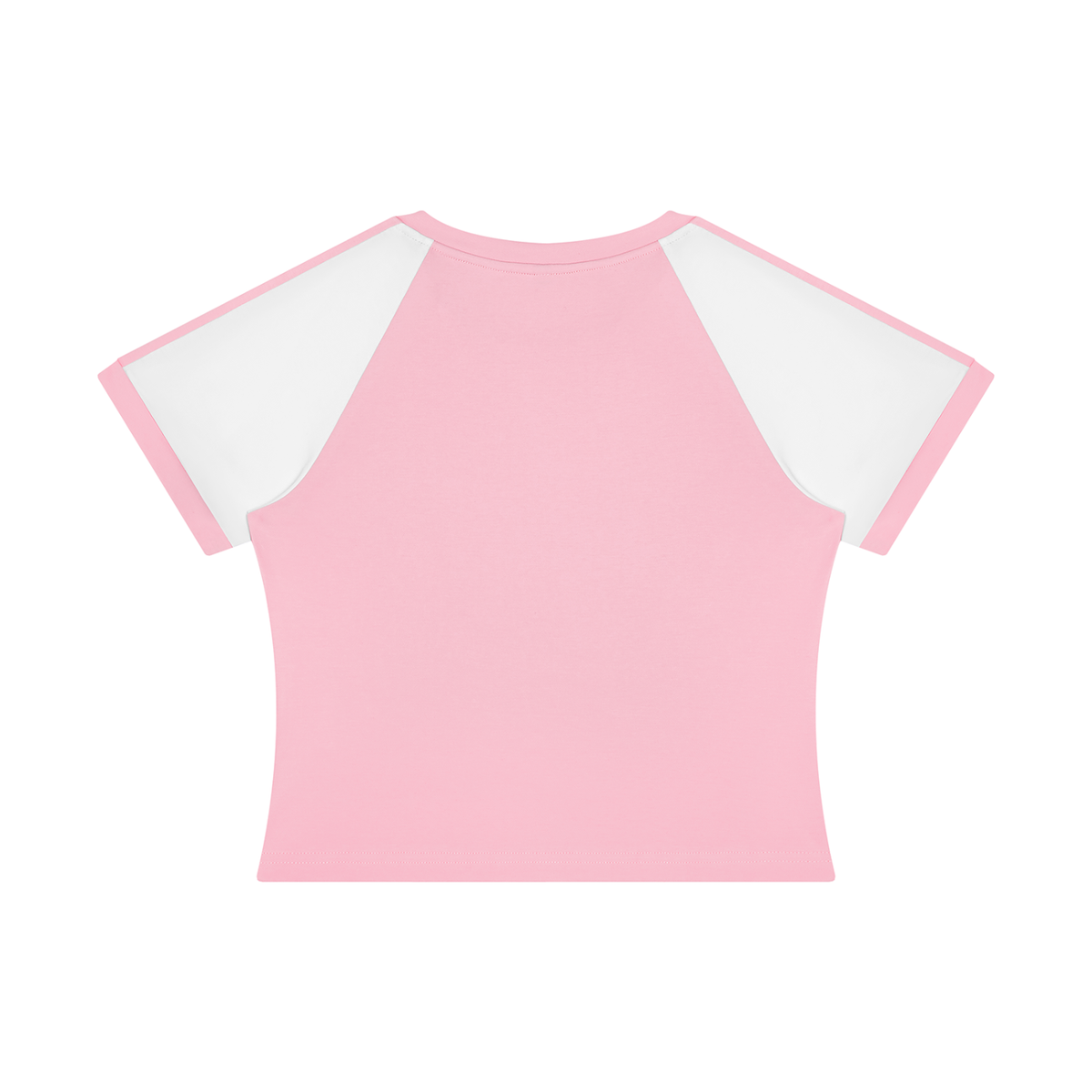 Women's Slim Raglan Color Block T-Shirt in pink with white, alternate angle
