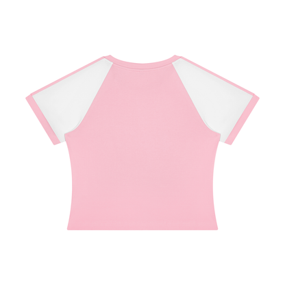 Women's Slim Raglan Color Block T-Shirt in pink with white, alternate angle