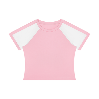 Women's Slim Raglan Color Block T-Shirt in pink with white