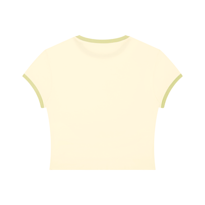 Women's Slim Ringer T-Shirt in apricot with green, alternate angle