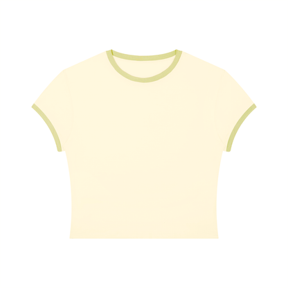 Women's Slim Ringer T-Shirt in apricot with green