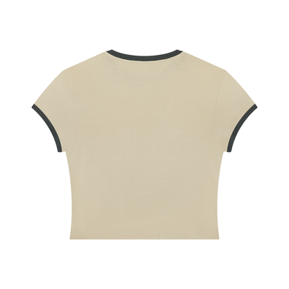 Women's Slim Ringer T-Shirt in khaki with dark gray, alternate angle