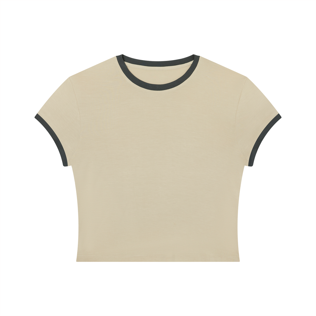 Women's Slim Ringer T-Shirt in khaki with dark gray
