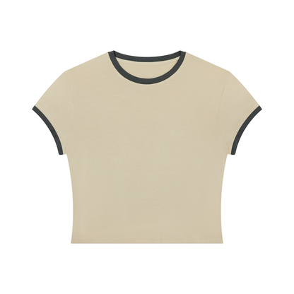 Women's Slim Ringer T-Shirt in khaki with dark gray