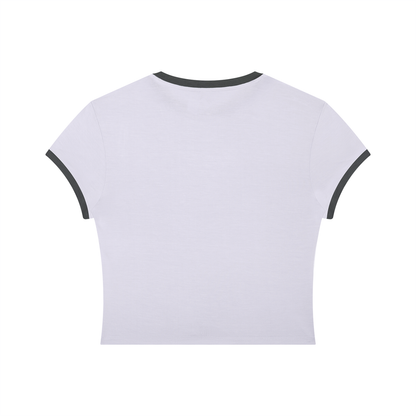 Women's Slim Ringer T-Shirt in light purple with dark gray, alternate angle