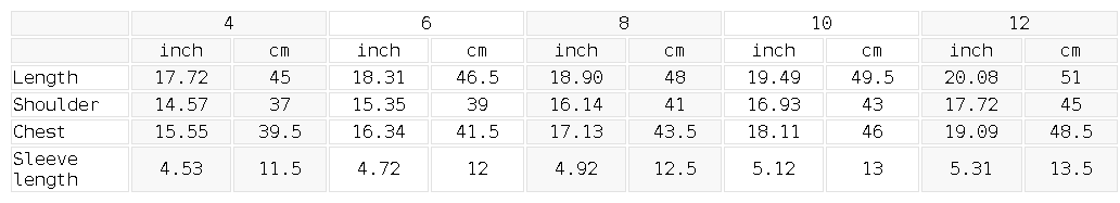 Size chart for the Women's Slim Ringer T-Shirt