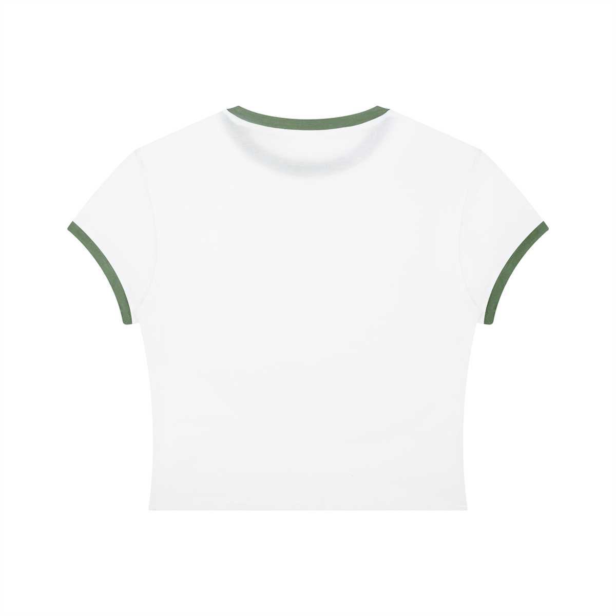 Women's Slim Ringer T-Shirt in white with army green, alternate angle