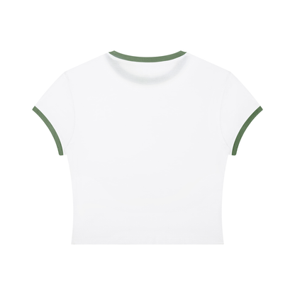 Women's Slim Ringer T-Shirt in white with army green, alternate angle