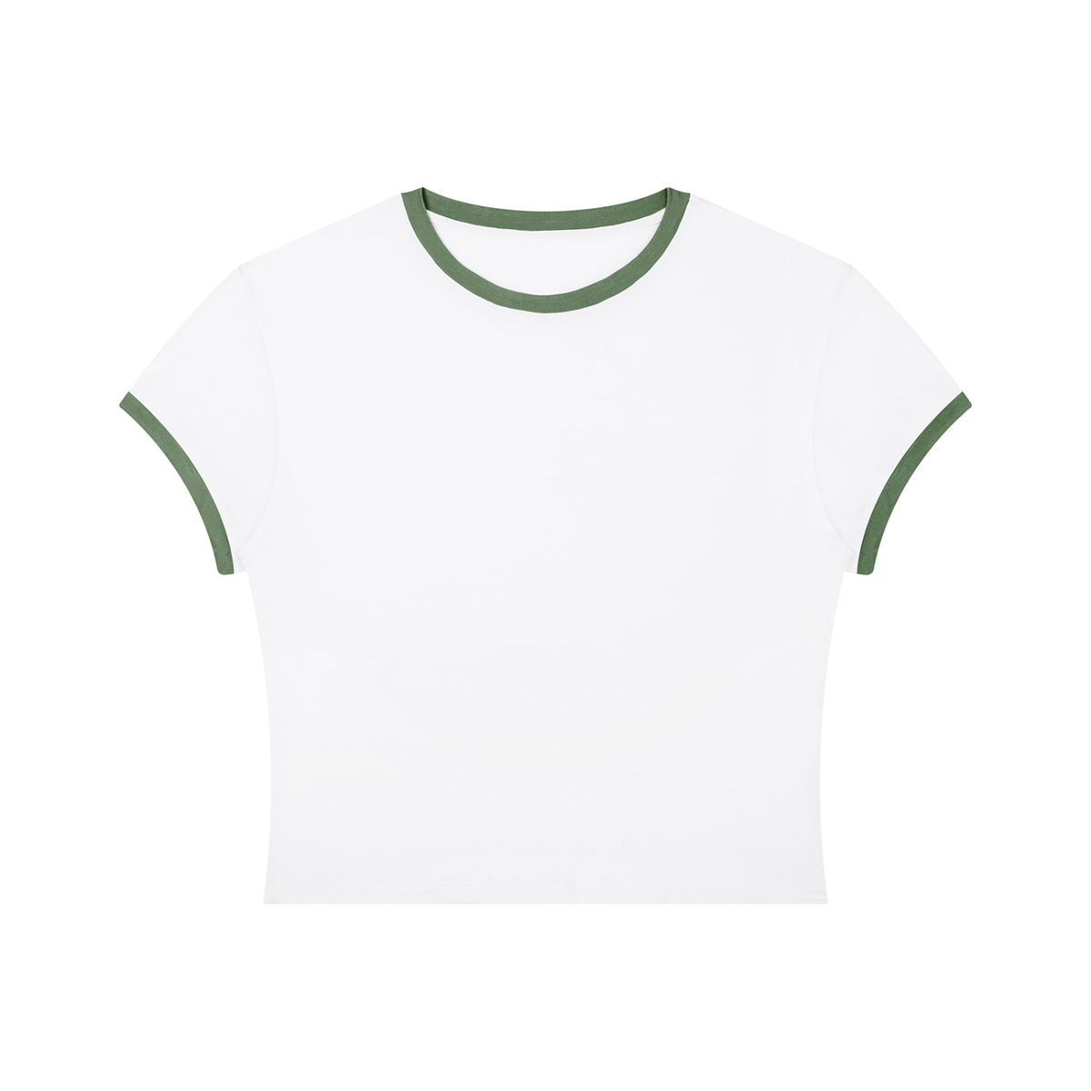 Women's Slim Ringer T-Shirt in white with army green