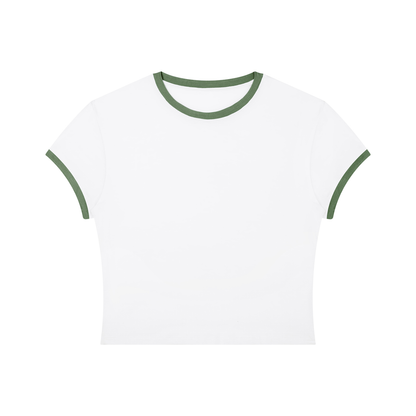 Women's Slim Ringer T-Shirt in white with army green