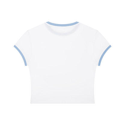 Women's Slim Ringer T-Shirt in white with blue, alternate angle
