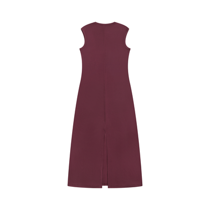 Women's Slim Sleeveless Dress in wine red, alternate angle