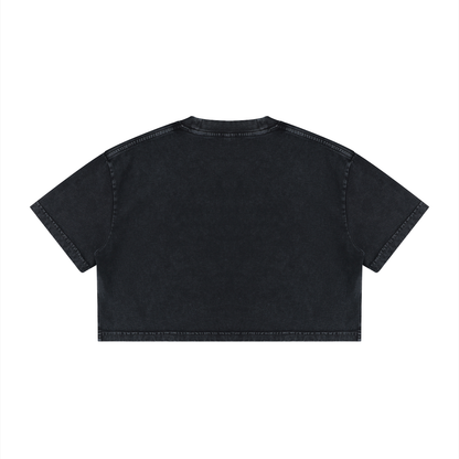 Women's Snow Washed Cotton Crop T-Shirt in black, alternate angle