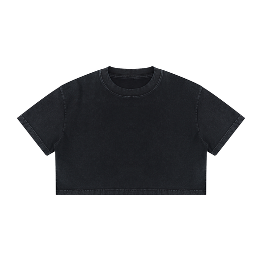 Women's Snow Washed Cotton Crop T-Shirt in black