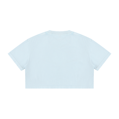 Women's Snow Washed Cotton Crop T-Shirt in light blue, alternate angle