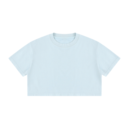 Women's Snow Washed Cotton Crop T-Shirt in light blue