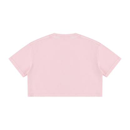 Women's Snow Washed Cotton Crop T-Shirt in pink, alternate angle