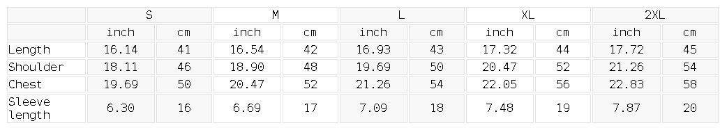 Size chart for the Women's Snow Washed Cotton Crop T-Shirt