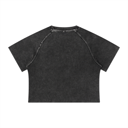 Women's Snow Washed Raglan Crop T-Shirt in black, alternate angle