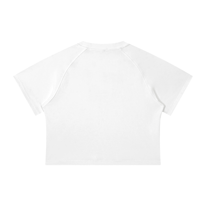Women's Snow Washed Raglan Crop T-Shirt in white, alternate angle