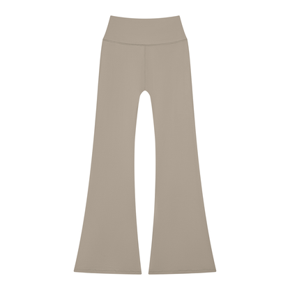 Women's Solid Color Flared Yoga Leggings in khaki, alternate angle