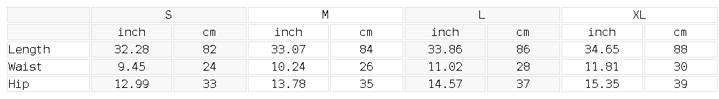 Size chart for the Women's Solid High Rise Leggings