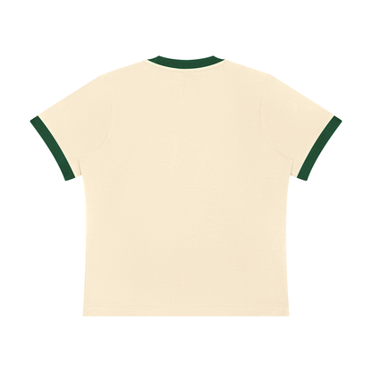 Women's Sorona Ringer T-Shirt in apricot with blackish green, alternate angle