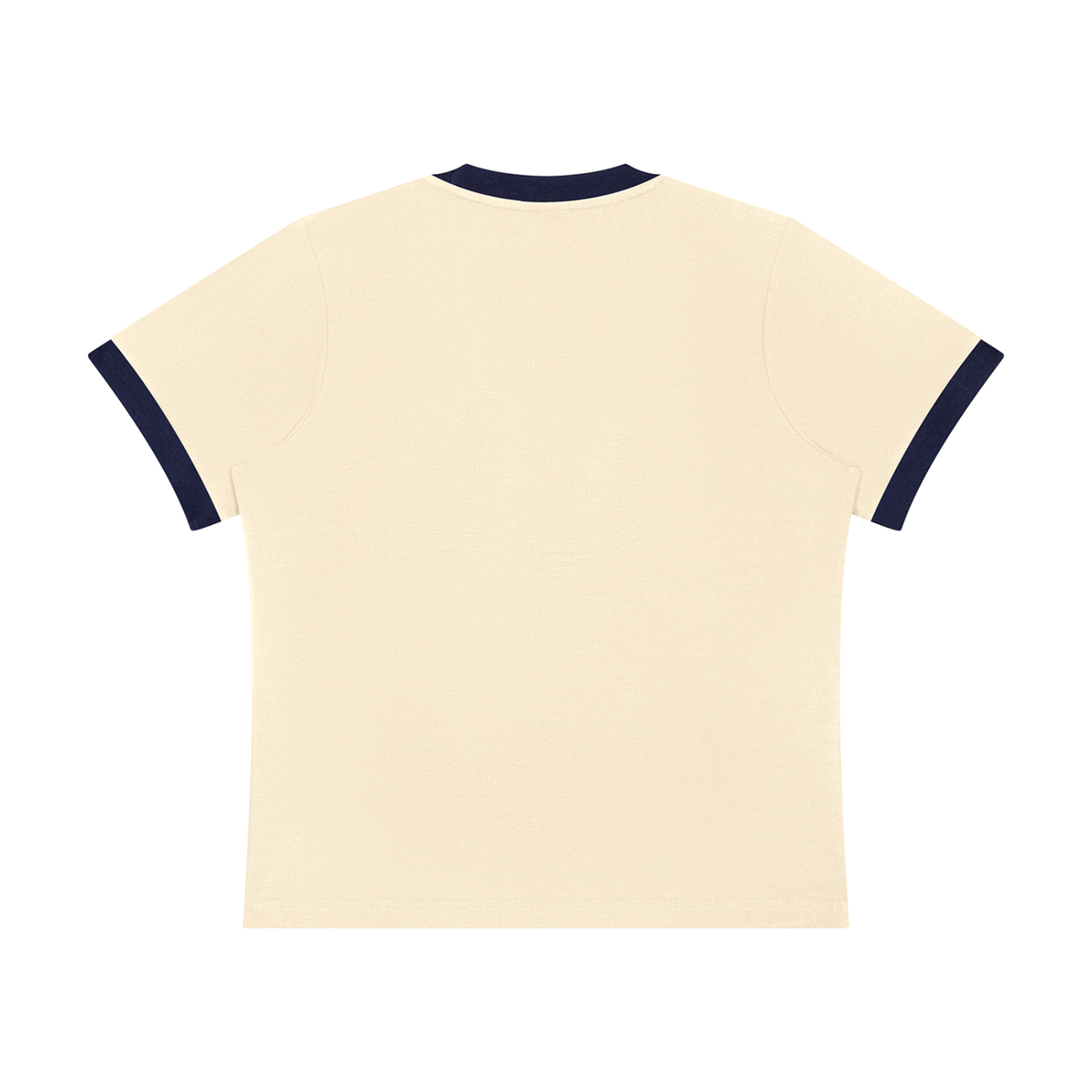 Women's Sorona Ringer T-Shirt in apricot with navy blue, alternate angle