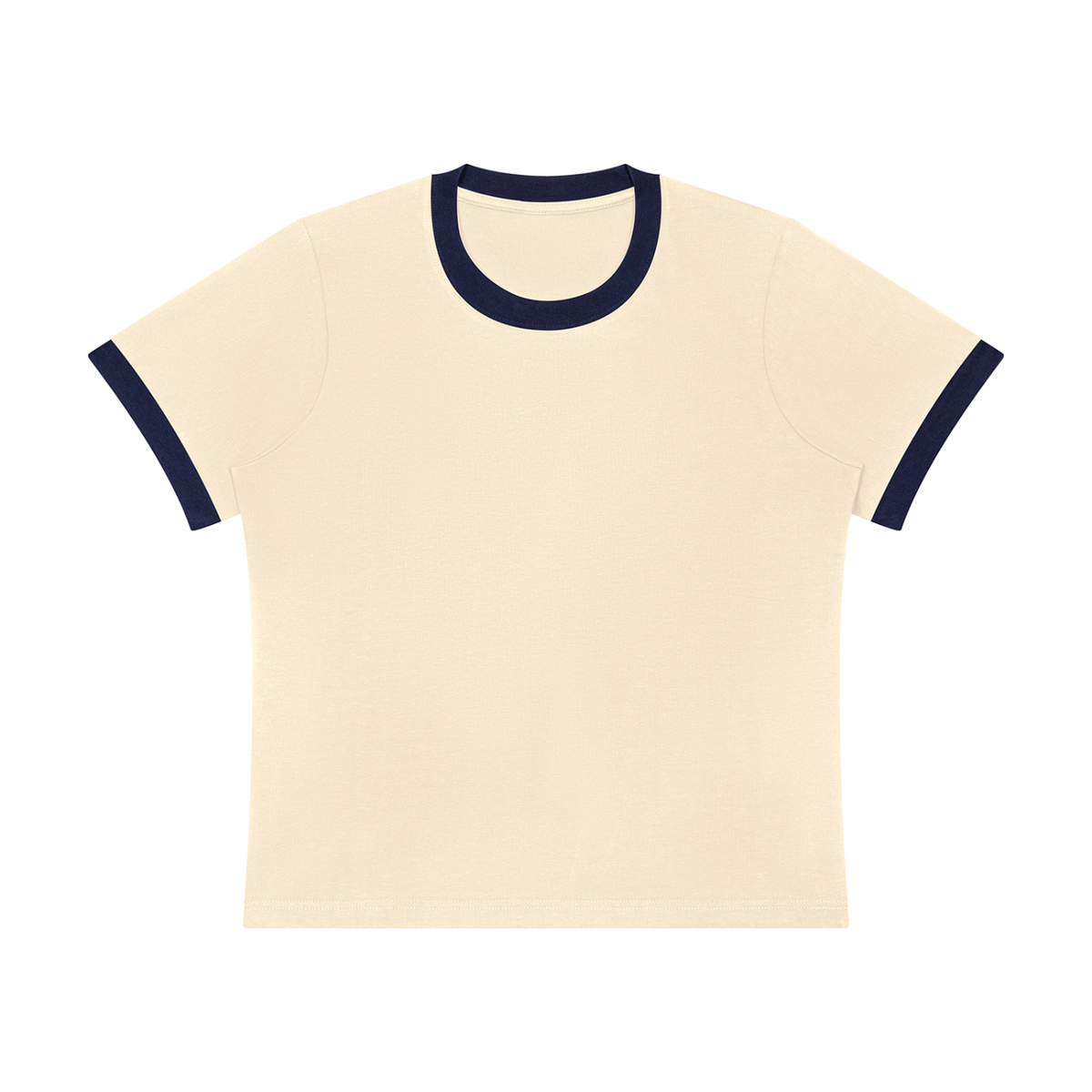 Women's Sorona Ringer T-Shirt in apricot with navy blue