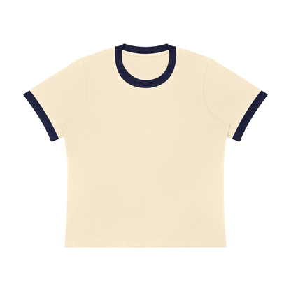 Women's Sorona Ringer T-Shirt in apricot with navy blue