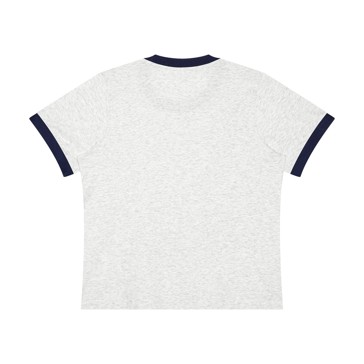Women's Sorona Ringer T-Shirt in flower gray with navy blue, alternate angle