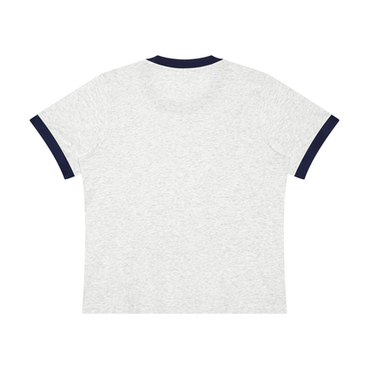 Women's Sorona Ringer T-Shirt in flower gray with navy blue, alternate angle