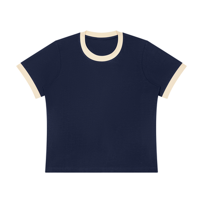Women's Sorona Ringer T-Shirt in navy blue with apricot