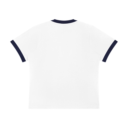 Women's Sorona Ringer T-Shirt in white with navy blue, alternate angle