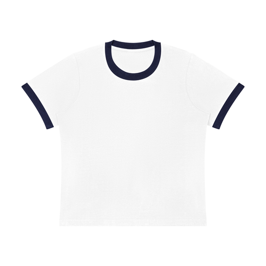 Women's Sorona Ringer T-Shirt in white with navy blue