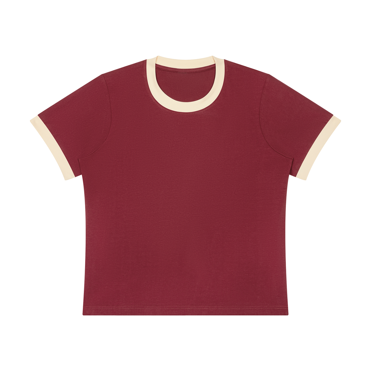 Women's Sorona Ringer T-Shirt in wine red with apricot