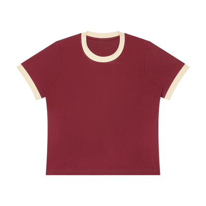 Women's Sorona Ringer T-Shirt in wine red with apricot